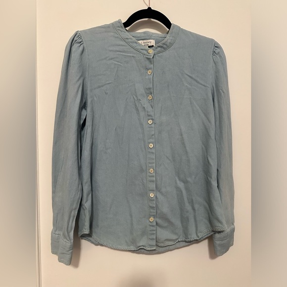 J Society blue chambray button-down with mandarin collar - Size M - Picture 1 of 9